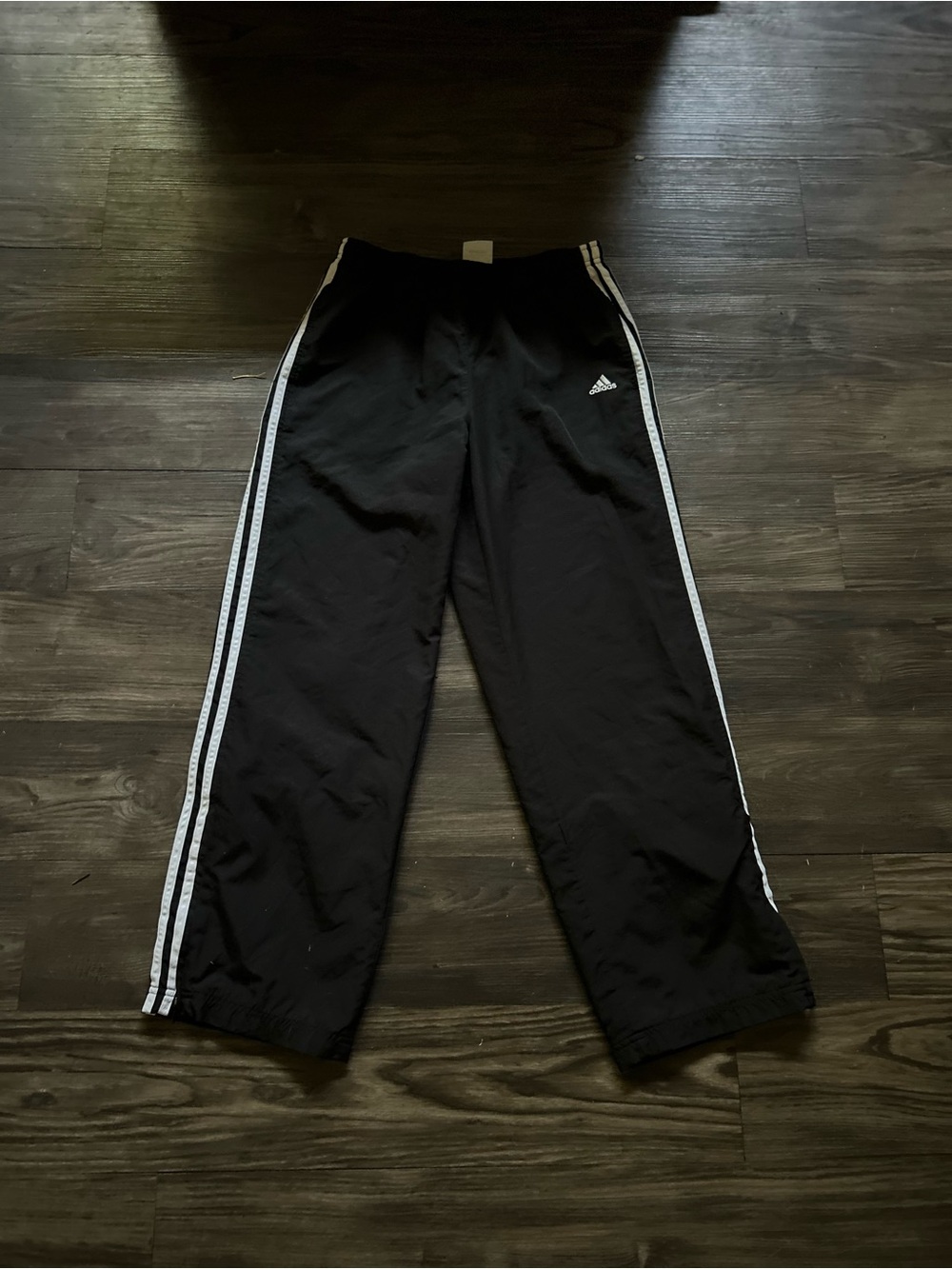 adidas Black Men's BaggyTrack Pants with White Side Stripes